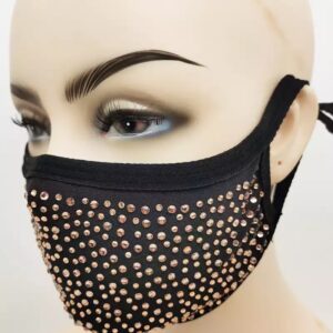black + champagne rhinestone mask