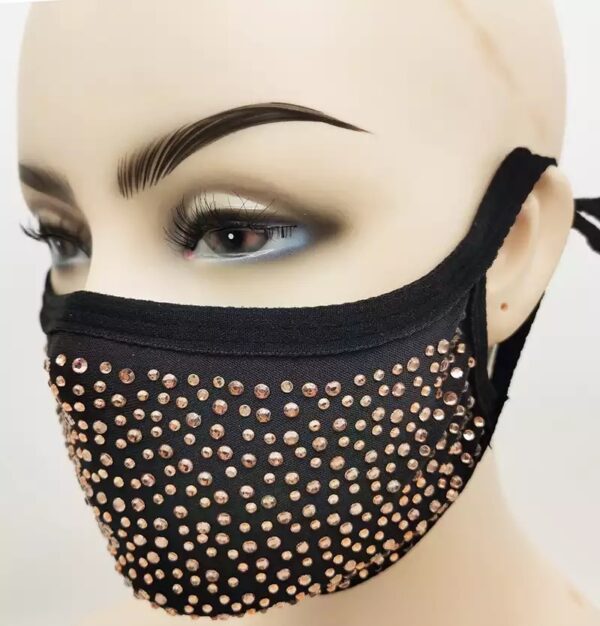 black + champagne rhinestone mask - Image 2
