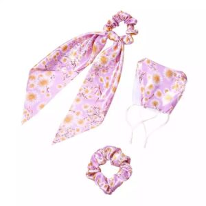 purple silk flower pattern mask 3 pieces