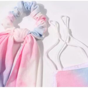 tie dye mask and hair scrunchies