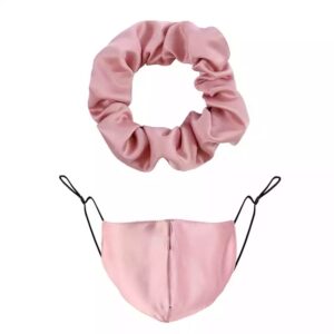 pink silk and scrunchie mask set