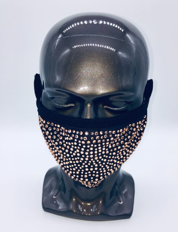 black + champagne rhinestone mask