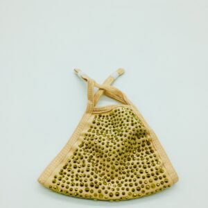 beige + gold rhinestone mask