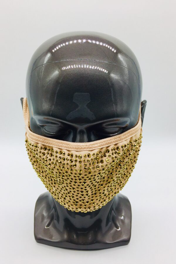 beige + gold rhinestone mask