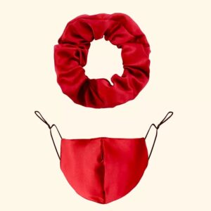 red silk and scrunchie mask set