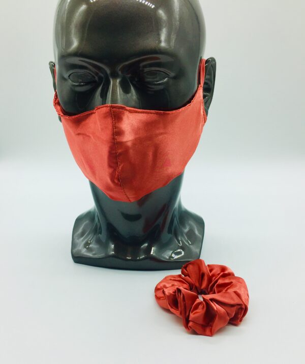 red silk and scrunchie mask set