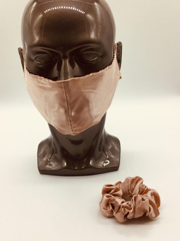 rose gold silk and scrunchie mask set