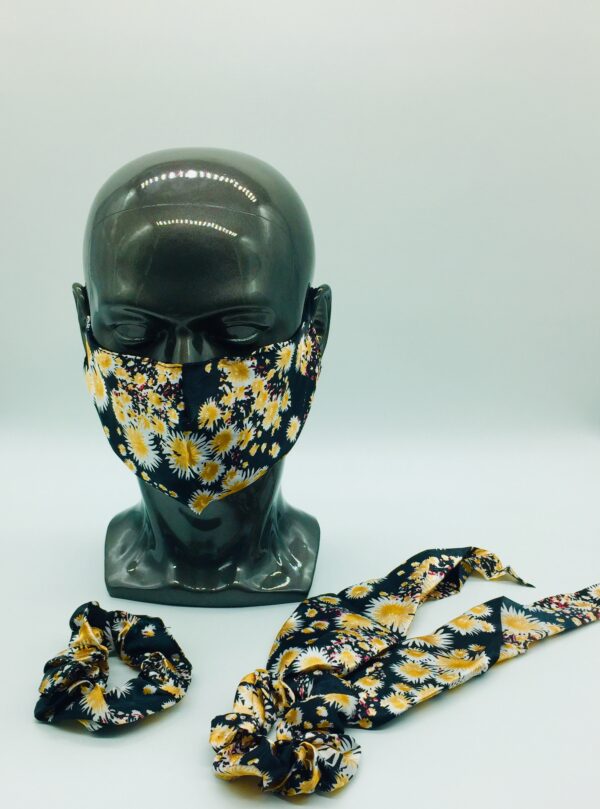 silk black floral design mask