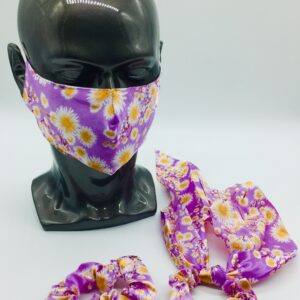 purple silk flower pattern mask 3 pieces