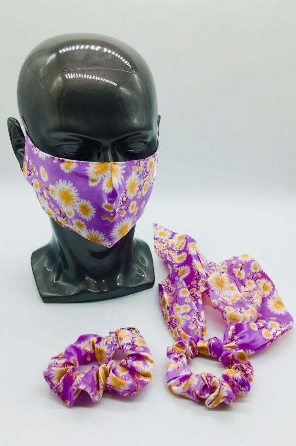 purple silk flower pattern mask 3 pieces