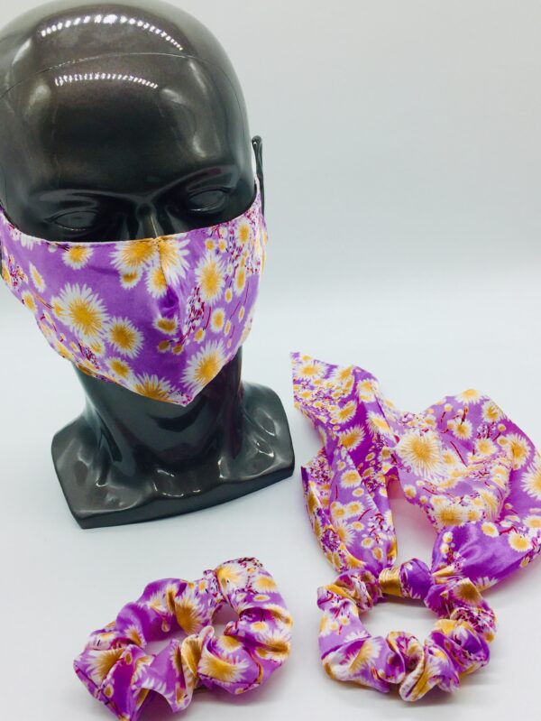 purple silk flower pattern mask 3 pieces - Image 3