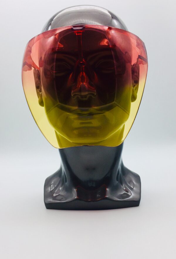 orange and red face shield