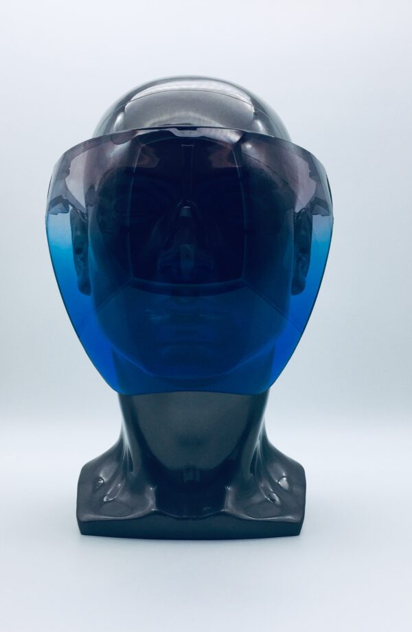 black and blue face shield